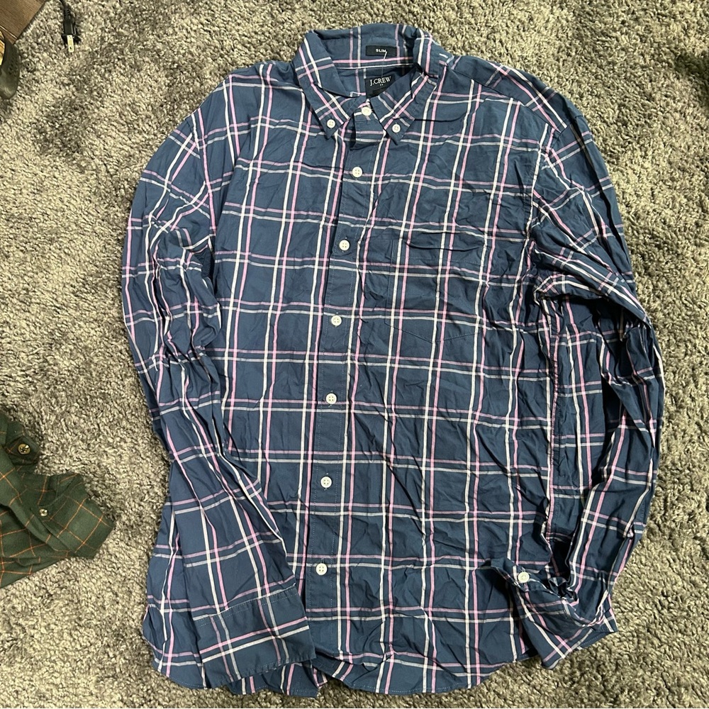J. Crew Men's Blue and Pink Checkered Shirt